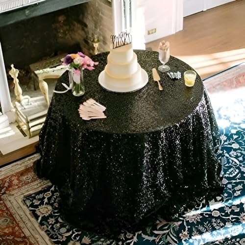 HMQIANG Black Round Sequin Tablecloth 120 Inch for Party Events