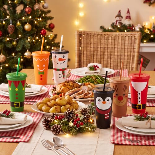 Kochorie 48 Pcs Christmas Plastic Cups with Lids & Straws, 24oz with 6 Designs (Christmas Mixed)