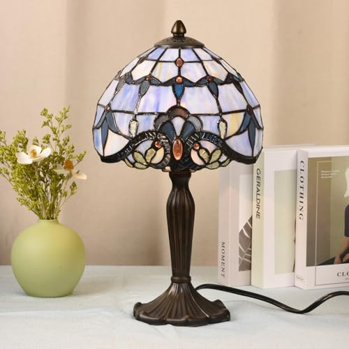 Small Blue Baroque Tiffany Table Lamp - Handcrafted Stained Glass Accent