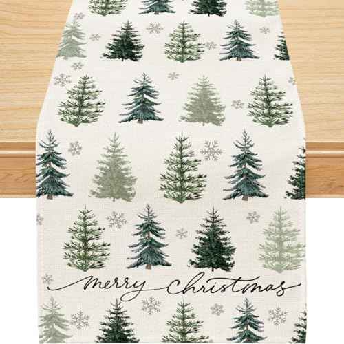 Siilues Christmas Table Runner, Christmas Tree Decorations Merry Christmas Runner for Table Seasonal Winter Decor for Indoor Outdoor Dining Table Decorations 13x72 Inch