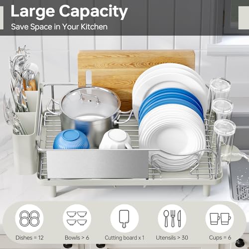 Urackify Stainless Steel Dish Drying Rack - Light Green Kitchen Counter Organizer