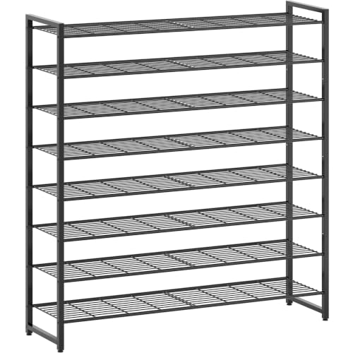 Black 8-Tier Shoe Rack Organizer for Closet - Holds 50 Pairs, Metal Storage