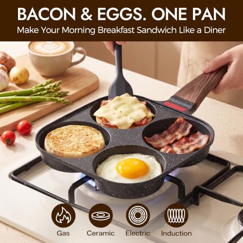 Nonstick 4-Cup Egg Pan with Lid and Silicone Scraper - Black Variation