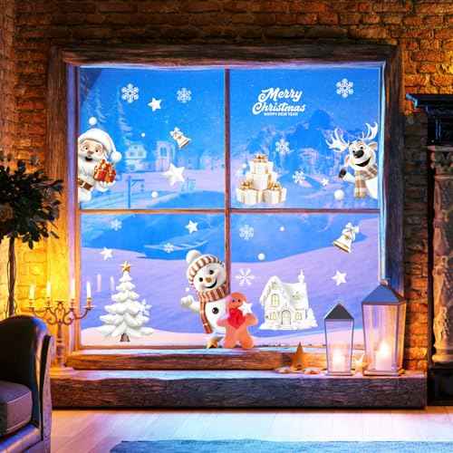 146PCS Christmas Window Clings, Snowflake Stickers for Glass, 3D Xmas Window Christmas Decorations for Home & Holiday Party