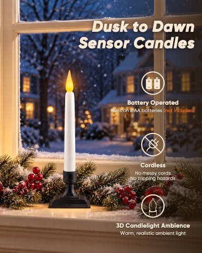 Meigic Black 6-Piece 8-Inch Dusk-to-Dawn Flameless Window Candles with Holders