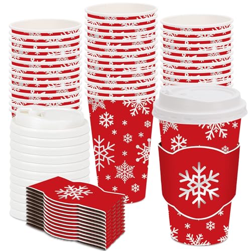 JarThenaAMCS 48 Set Christmas Snowflake Disposable Coffee Cups with