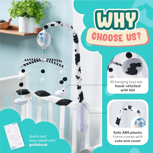 Black and White Montessori Baby Mobile for Crib - Visual Stimulation & Soothing Lullabies