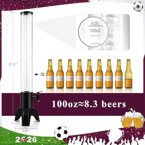 COSYOO 2PCS 3L Drink Tower Dispenser with Ice Tube & LED Light for Parties & Bars