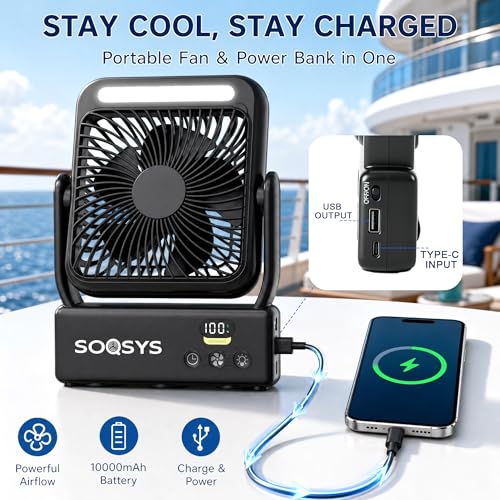 Black 2-Pack Magnetic Travel Fan with Night Light - 4-Speed, 10000mAh, Portable Cruise & Camping Fan