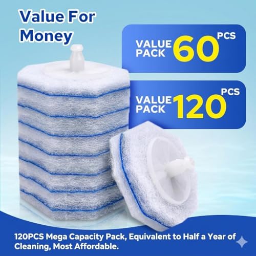 120pcs Toilet Brush Refills Bulk Pack Disposable Bowl Cleaner Scrubber Pads - Cecailin