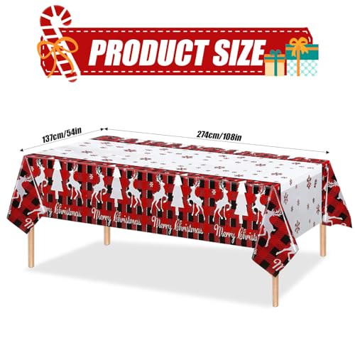 Poqirzan 3Pcs Christmas Tablecloth - Xmas Themed 54 x 108 inch with Tree & Reindeer Pattern - Party Table Decor (Variation: Christmas Tablecloth)