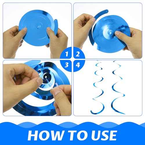 Hanging Swirls Party Decorations, 24 Pcs Blue Streamers Ceiling Hanging Swirl for Birthday Wedding Party Christmas Graduation Celebration Anniversary Decoration
