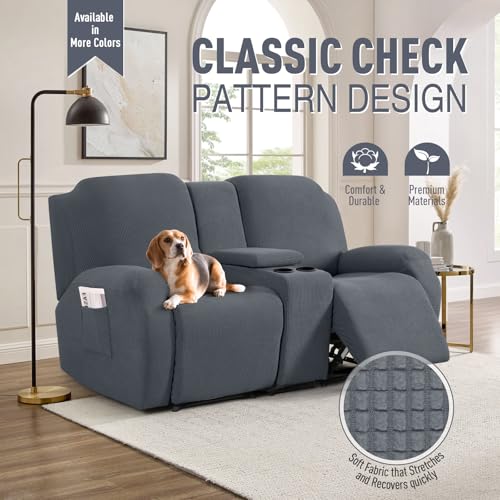 Grey 2 Seat Recliner Loveseat Cover with Middle Console - Stretch Fit