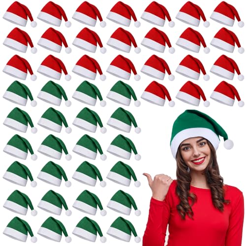 Fovths 48-Pack Christmas Santa Hats for Adults in Red & Green, Bulk Holiday Party Supplies