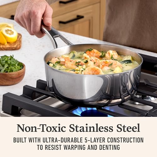 2.5Qt Sauce Pot with Lid - Stainless Steel Cookware for Stovetop & Oven