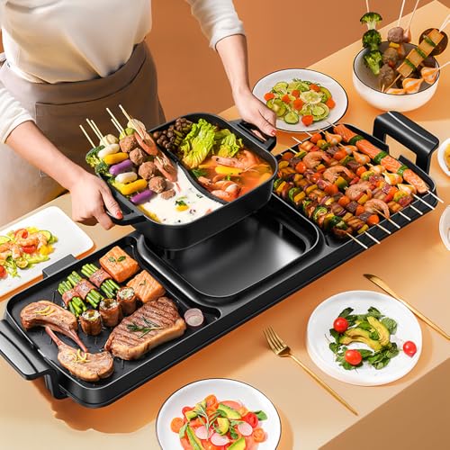 AORAN Smokeless Electric Hot Pot & Grill Combo - Large 9.5x29 Inch Non-Stick, Black