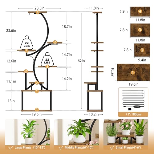 BACEKOLL S-Shape 8-Tier Indoor Plant Stand with Grow Lights, Tall Corner Shelf