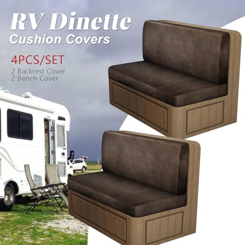 2 Sets RV Leather-Look Dinette Cushion Covers for Travel Trailer, Brown