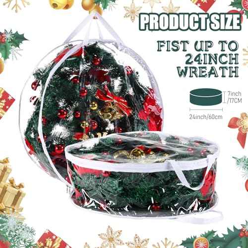 Shappy 1 Piece Clear Christmas Wreath Storage Container 24 Inches Xmas Wreath Storage Bag Plastic Christmas Garland Container with Dual Zippers and Reinforced Handles for Xmas Seasonal (Clear)