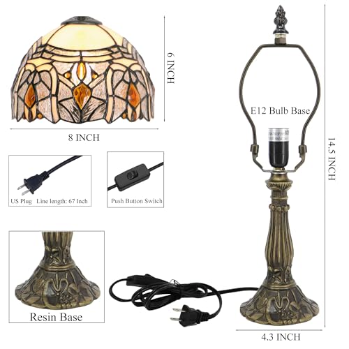 Tiffany Stained Glass Bedside Table Lamp 14.5-inch Accent Light with Antique Bronze Base