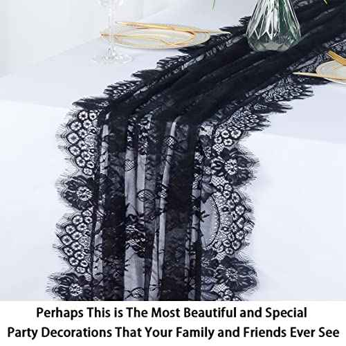 ShinyBeauty Black Lace Cloth Rectangle Table Runner - 30''x120'' Elegant Floral Lace Table Decoration