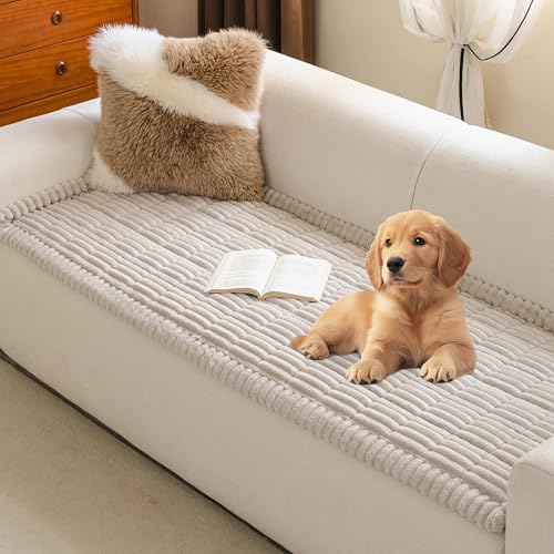 Non-Slip Sofa Cover for 3 Cushion Couch - Oatmeal, 27.6 x 70.9 Inches - MYSKY HOME