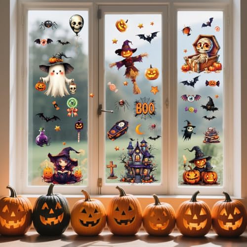 10 Sheet Halloween Window Clings Cute Window Decorations for Glass Windows, Halloween Window Stickers Decals for School Home Office Party Supplies