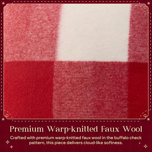 Red Christmas Throw Pillow Covers Set of 2 - Faux Wool Buffalo Check 18x18 Inches