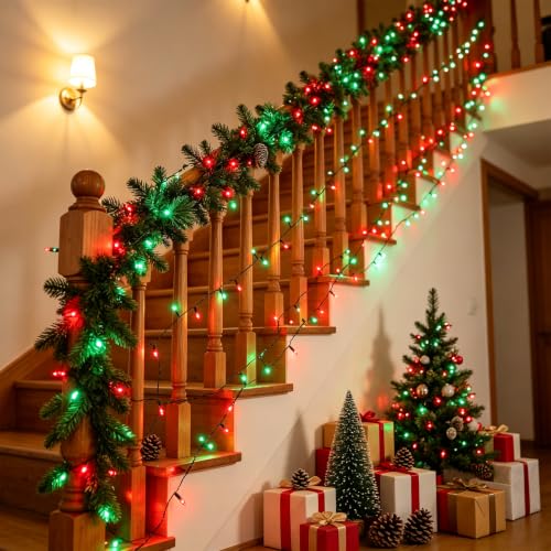 Watereem 2-Pack Battery Operated Christmas LED String Lights 50LED 16ft Red & Green with 8 Modes