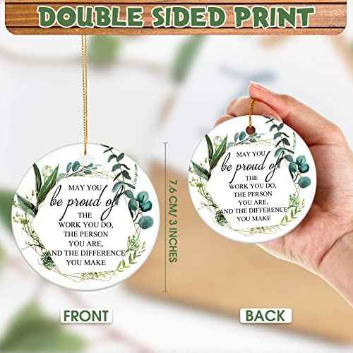 5 Pcs Thank You Ornaments Christmas Appreciation Gifts May You Be Proud of The Work Christmas Tree Ceramic Hanging Decor for Employee Coworker Staff Nurses Teacher