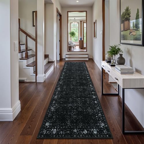 Hedlive Black Washable Hallway Runner Rug 2'6 x 8' Non Slip Indoor Floor Carpet