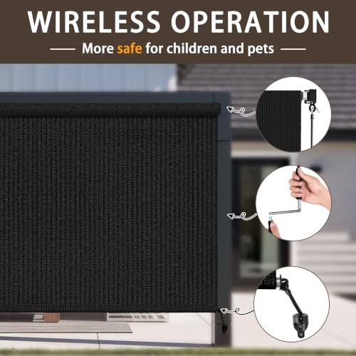 Zephyr Place Black 96x96 Outdoor Roller Shades Cordless UV Block Patio Blinds