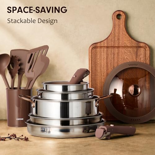 Brown 22-Piece Hybrid Nonstick Pots and Pans Set - Induction & Oven Safe