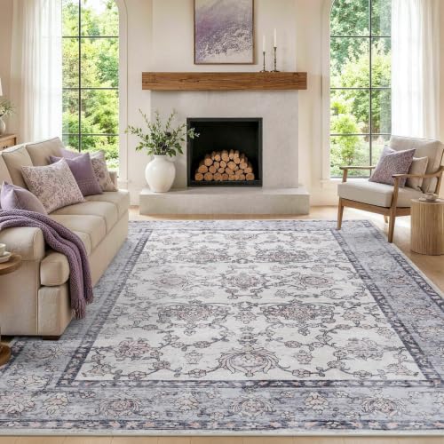 5x7 Washable Non-Slip Area Rug for Living Room - Vintage Style, Durable, Easy Care