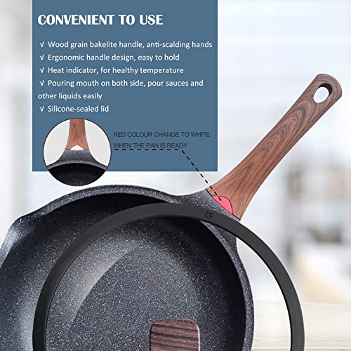 Nonstick Deep Frying Pan with Lid - 12 Inch, 5.5 Qt, Ceramic Coating, Heat Indicator, Induction Compatible