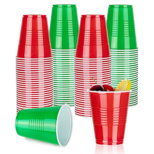 WELLIFE 50 Pack Christmas Red & Green Plastic Party Cups 12 oz - Disposable Water Cups for Holiday Events