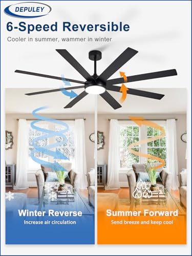 Black 66-Inch Ceiling Fan with Lights Remote Control Dimmable Reversible Motor