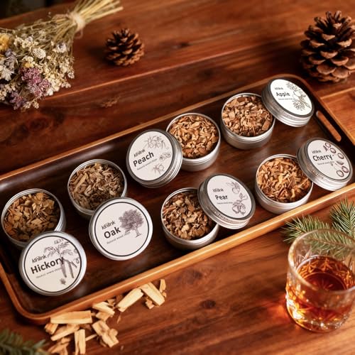 Whiskey Smoker Kit with Torch No Butane, 6 Wood Chips Flavors, 2 Glasses & Ice Molds – Whiskey & Cocktail Accessories – Whiskey Smoker