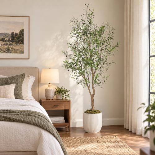 7ft Faux Olive Tree with Natural Branches & Realistic Leaves - Artificial Indoor Decor