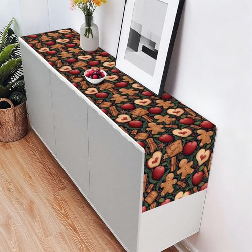Christmas Gingerbread Man Table Runner - Holiday Dining Decor 13x72 inch