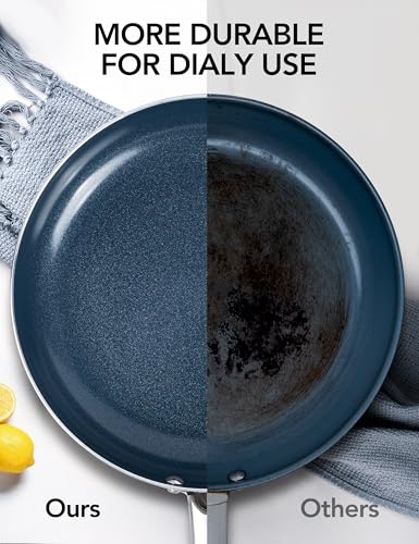 Michelangelo 14-Inch Nonstick Ceramic Frying Pan with Lid, Blue