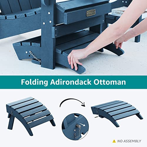 2-Piece Blue Folding Adirondack Footrest Set - No Assembly Needed, Weather-Resistant