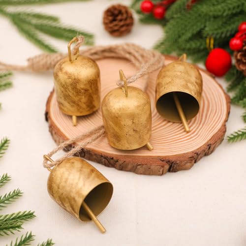 Hananona Gold Vintage Christmas Bells with Hanging Rope - Set of 4 (2-count variation)