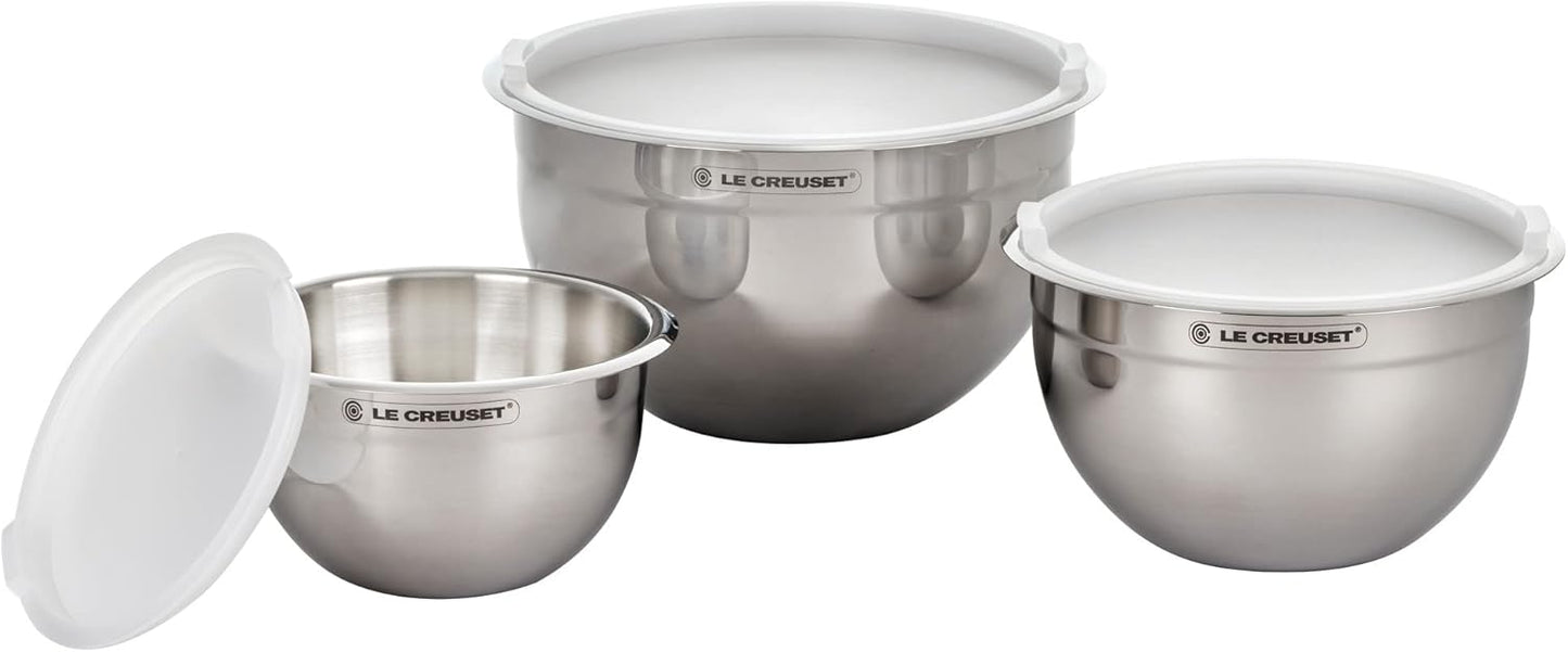 Le Creuset Nested Mixing Bowls Set - 3 Durable Bowls with Nonslip Silicone Base & Airtight Lids