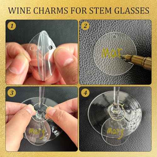 50 Pcs Wine Glass Charms - Round Acrylic Blank Wine Markers for Stem Glasses - Recognizer for Christmas, Wedding, Tasting, Party, Martini, Birthday Decorations