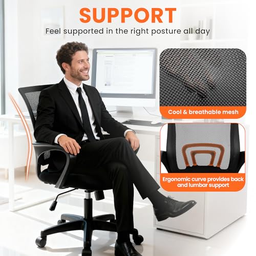 Ergonomic Mesh Office Chair Black - Adjustable Mid-Back Desk Seating