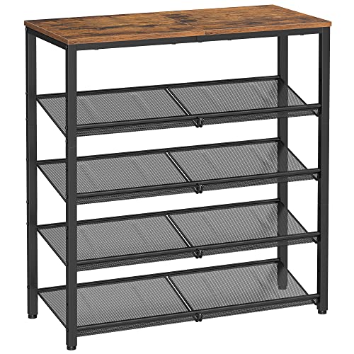 VASAGLE 5-Tier Adjustable Shoe Rack Rustic Brown & Ink Black - Freestanding Entryway Organizer