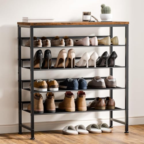Rustin Brown 5-Tier Adjustable Metal Shoe Rack for Entryway, Holds 16-20 Pairs