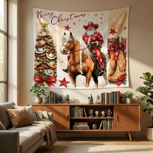 Western Santa Tapestry Wall Hanging 50x60 Inches