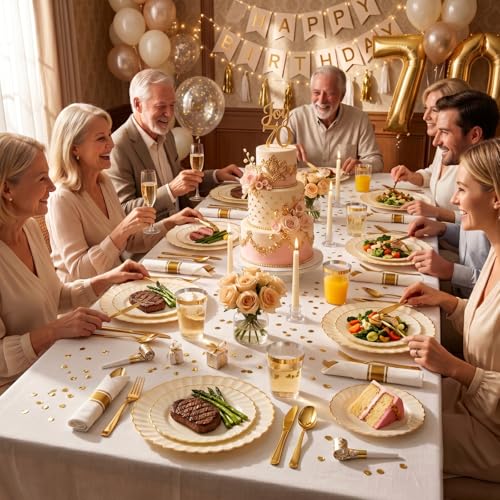 Ivory Plastic Plates with Gold Rim | 175PCS Wedding & Party Set